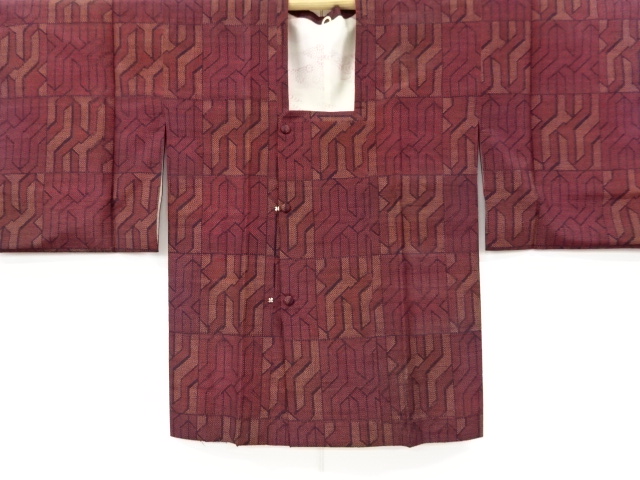 JAPANESE KIMONO / ANTIQUE MICHIYUKI COAT / SILK / TSUMUGI / WOVEN GEOMETRIC